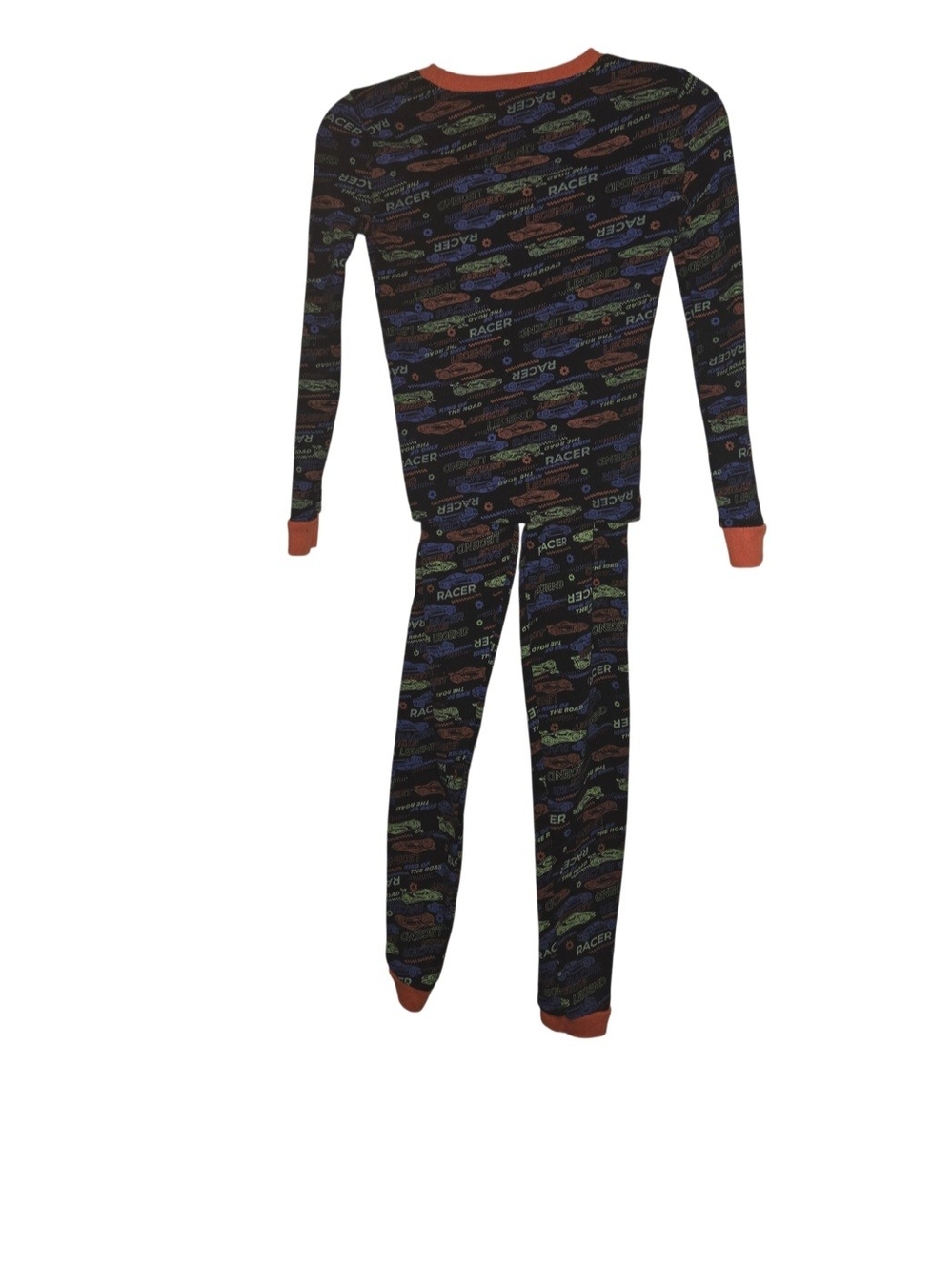 Kids Racer Print Long Sleeve Pajama Set - Black with Orange Trim